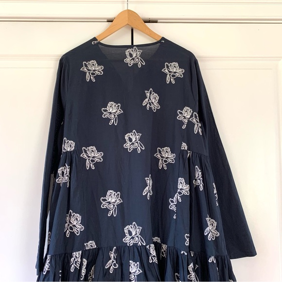 Merlette Dress Caliza A Line Navy Embroidered Long Sleeve Shirtdress Size Small - Picture 4 of 8
